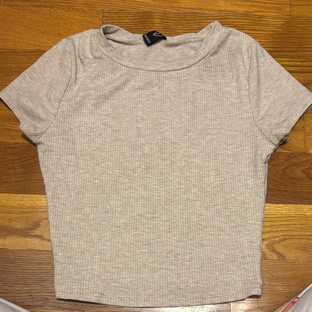 Windsor Light Beige Ribbed Short Sleeve Top